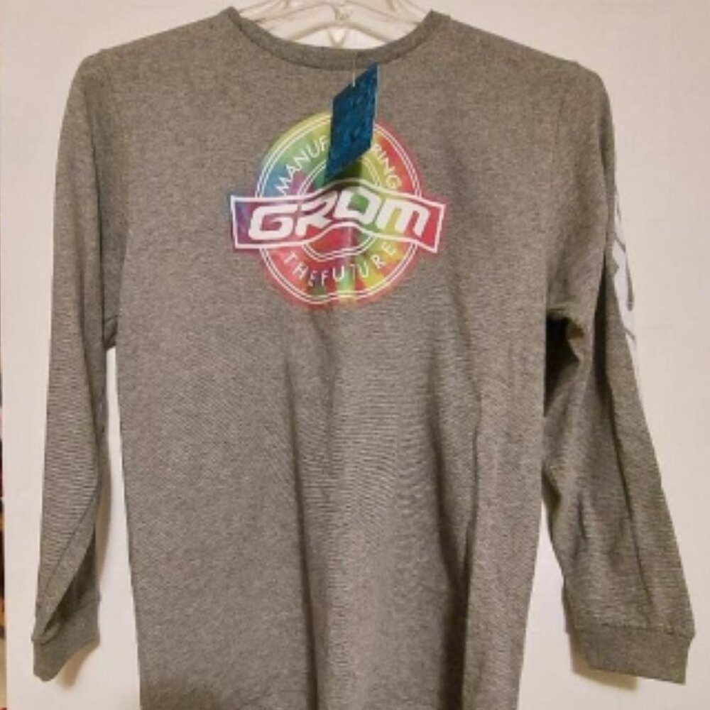 Grom Boys XL Long Sleeve Graphic Surf Skate Tee Grey NWT
